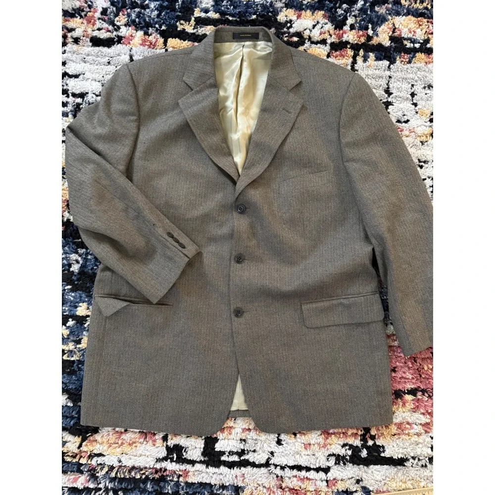 S&K Famous Brands Mens 46R Brown Herringbone 100% Wool Blazer Sport Coat Israel